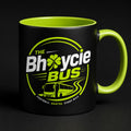 The Bhoycie Bus Shamrock Mug - matte black with lime green interior and shamrock crest