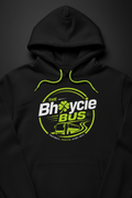 The Bhoycie Bus Shamrock Hoodie - black pullover with lime green drawstrings and shamrock crest