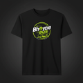 The Bhoycie Bus Shamrock Crest Tee - black t-shirt with lime green shamrock badge centred on chest